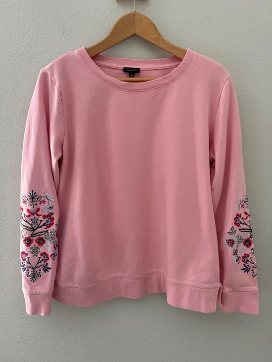 Talbots Pink Embroidered-Sleeve Crewneck Sweatshirt Size Medium - Picture 1 of 5